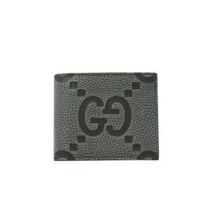 GUCCI Jumbo GG Leather Bifold Wallet 739475, Black and Gray Leather, Men's